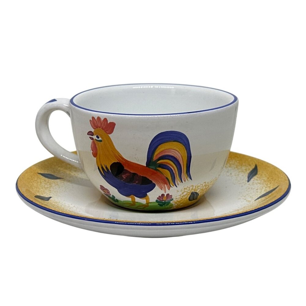 VTG‎ Herend Village Pottery Hungary Hand-Painted Rooster Coffee Cup & Saucer Set